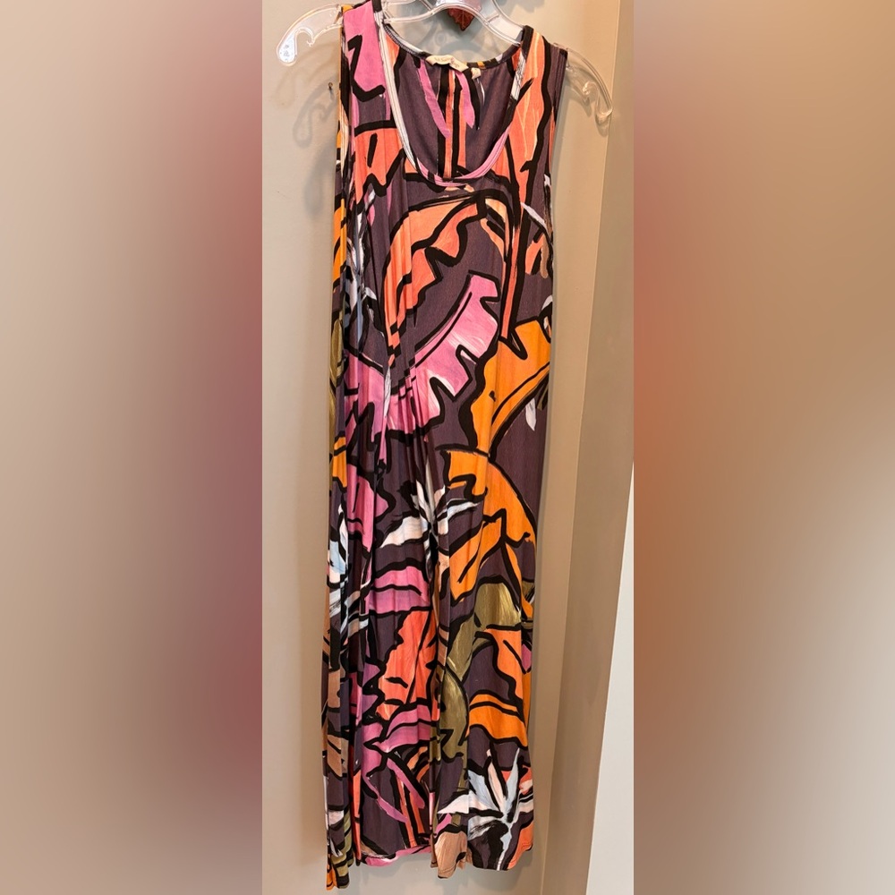 Soft Surroundings Multicolor Leaf Pattern Midi Summer Dress